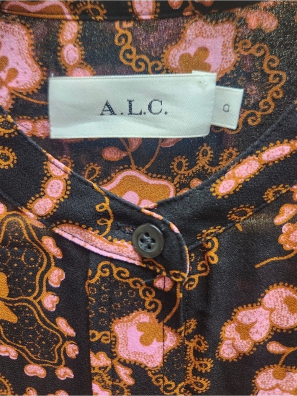 A.L.C. Liza 100% Silk Mini Dress Black Pink Multi Floral Shirt Dress EUC Size 0 - Picture 3 of 8